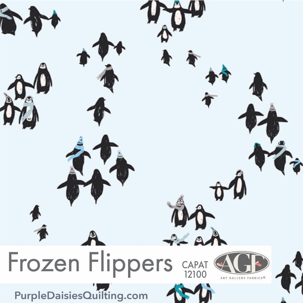 Frozen Flippers fabric by Art Gallery Fabrics featuring hand drawn penguins