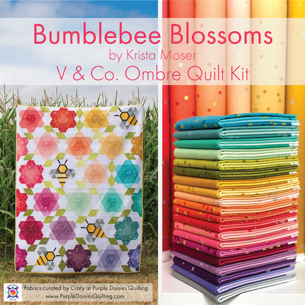Bumblebee Blossoms by Krista Moser + Quilt Kit - Purple Daisies