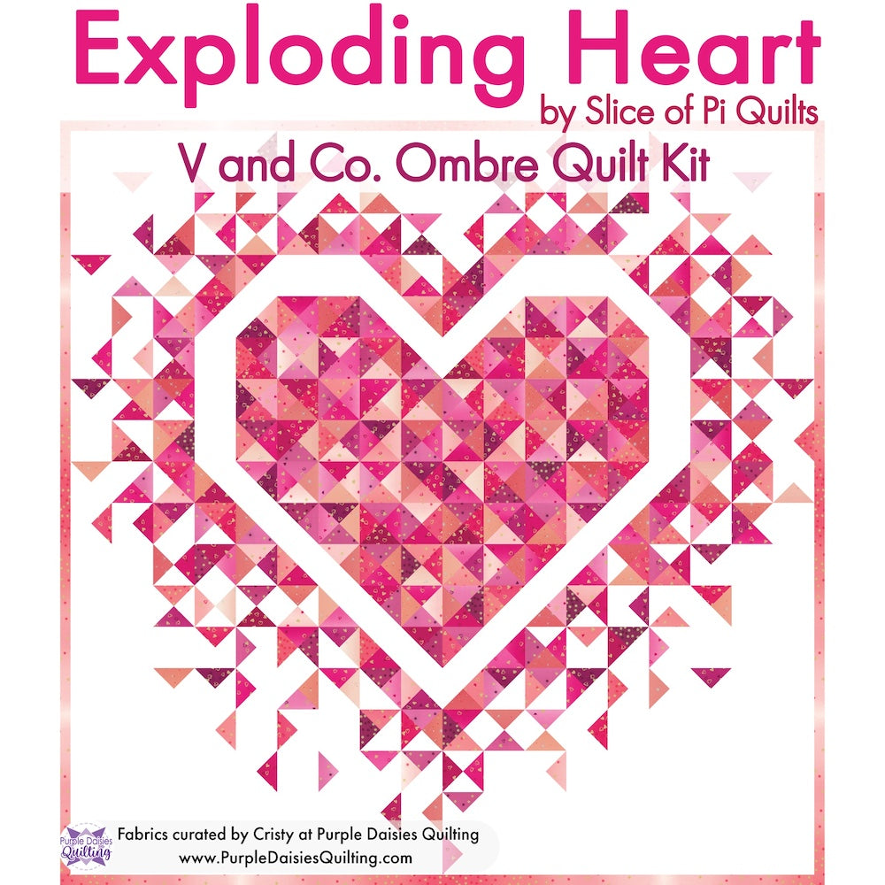 Quilt kit for Exploding Heart by Slice of Pi Quilts with V and Co. Ombre fabrics