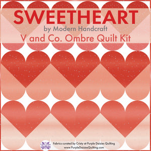 Sweetheart quilt pattern by Modern Handcraft with V and Co. Ombre fabric quilt kit