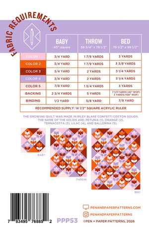 Growing Quilt by Pen+ Paper Patterns fabric requirements