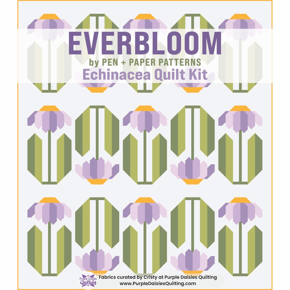Everbloom quilt pattern and quilt kit with purple fabrics by Pen + Paper Patterns