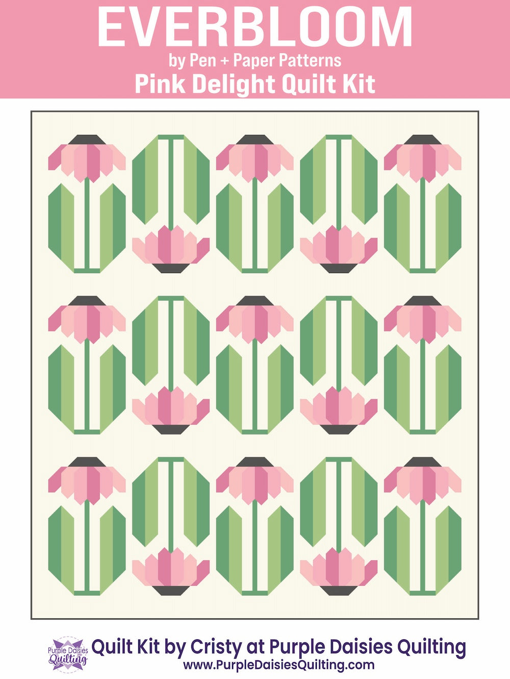 Everbloom quilt pattern and quilt kit with pink fabrics by Pen + Paper Patterns