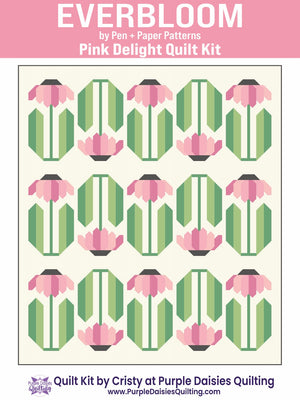 Everbloom quilt pattern and quilt kit with pink fabrics by Pen + Paper Patterns