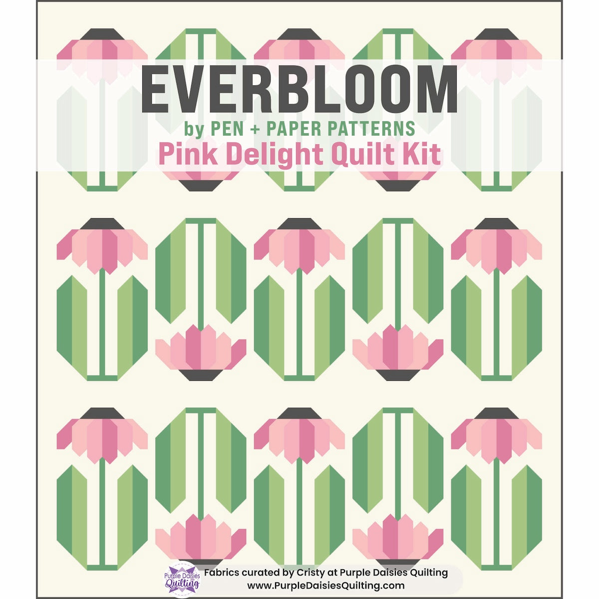 Everbloom quilt pattern and quilt kit with pink fabrics by Pen + Paper Patterns