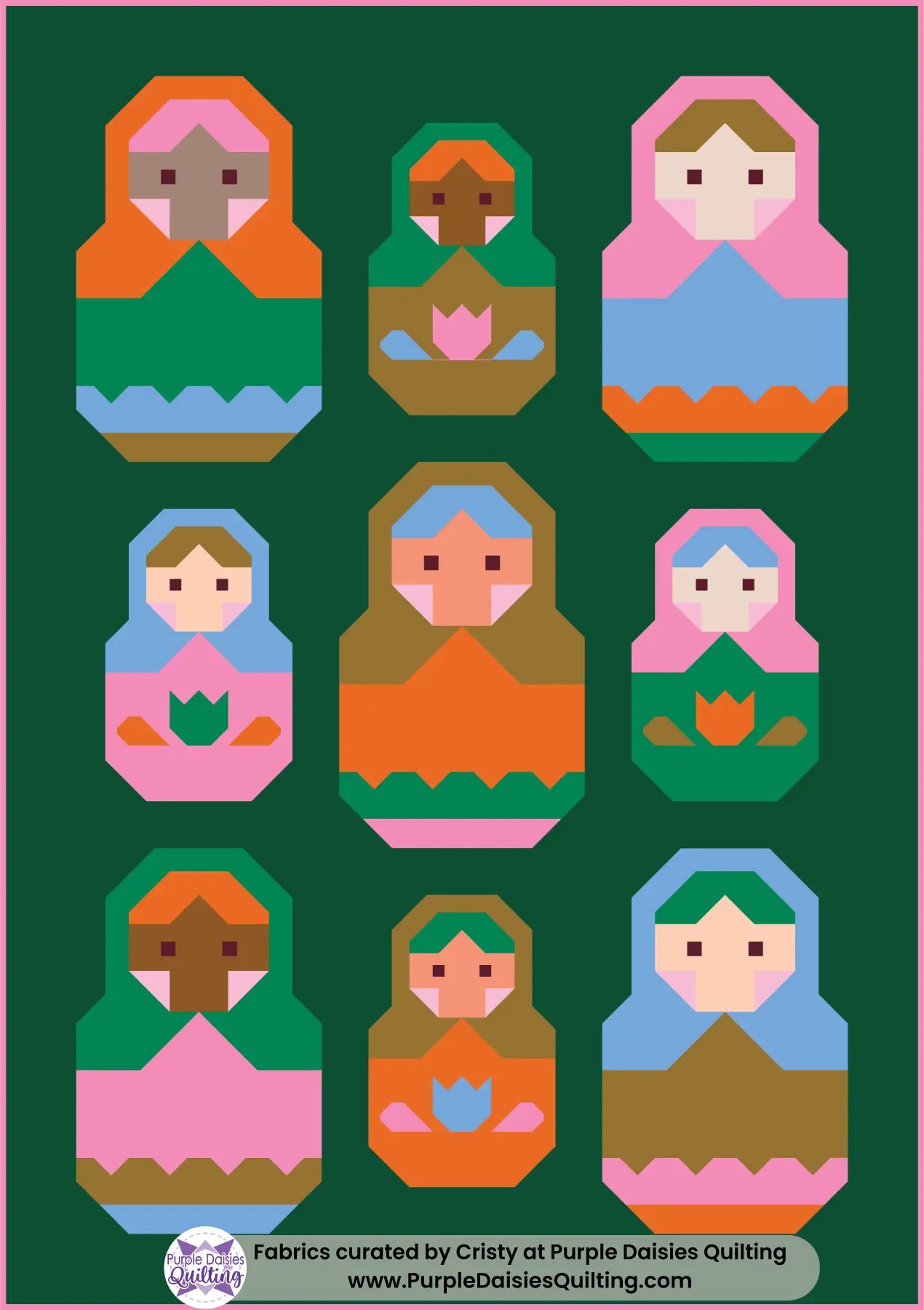 Nesting Dolls quilt pattern by Pen + Paper Patterns quilt kit with PURE Solids by Art Gallery Fabrics