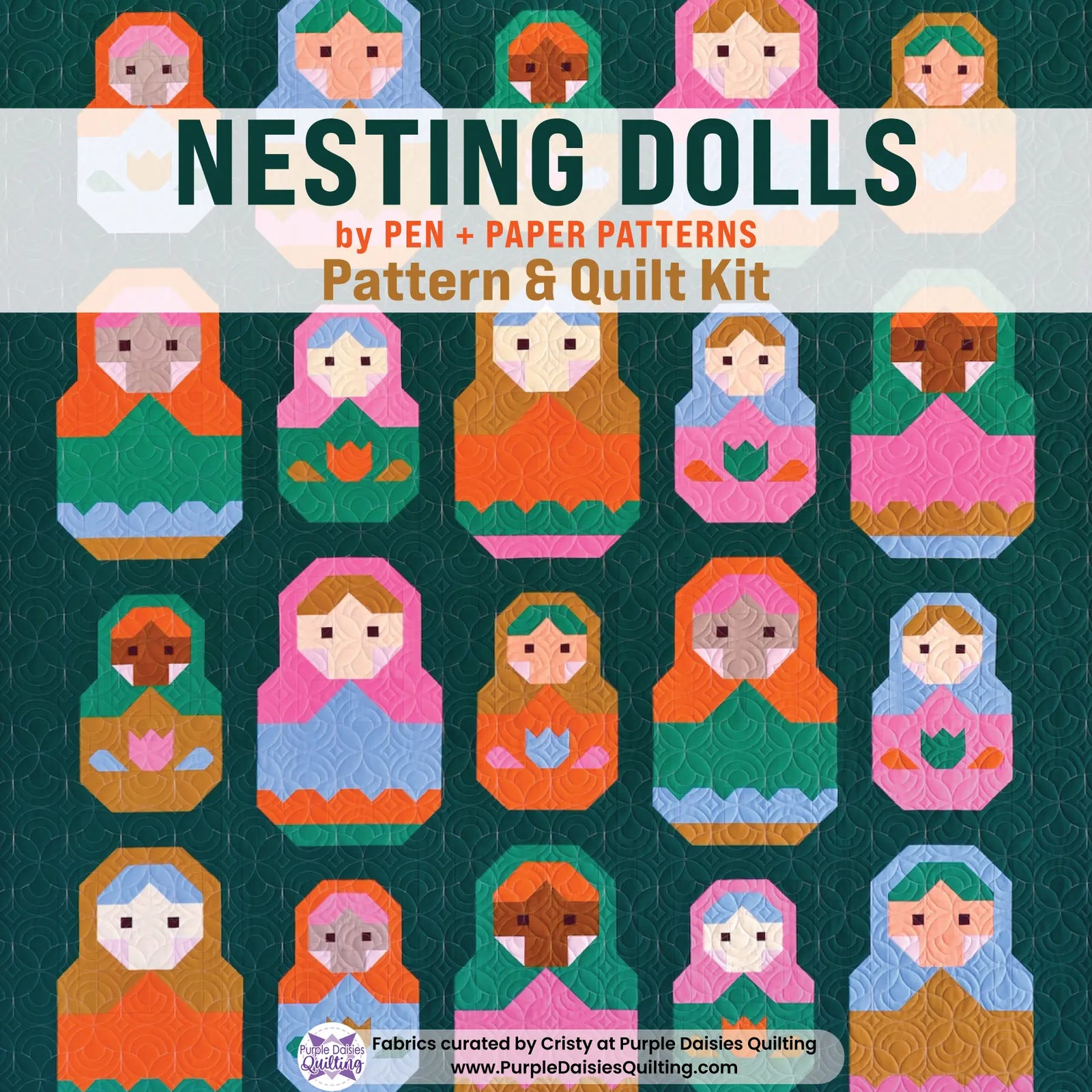 Nesting Dolls quilt pattern by Pen + Paper Patterns quilt kit with PURE Solids by Art Gallery Fabrics