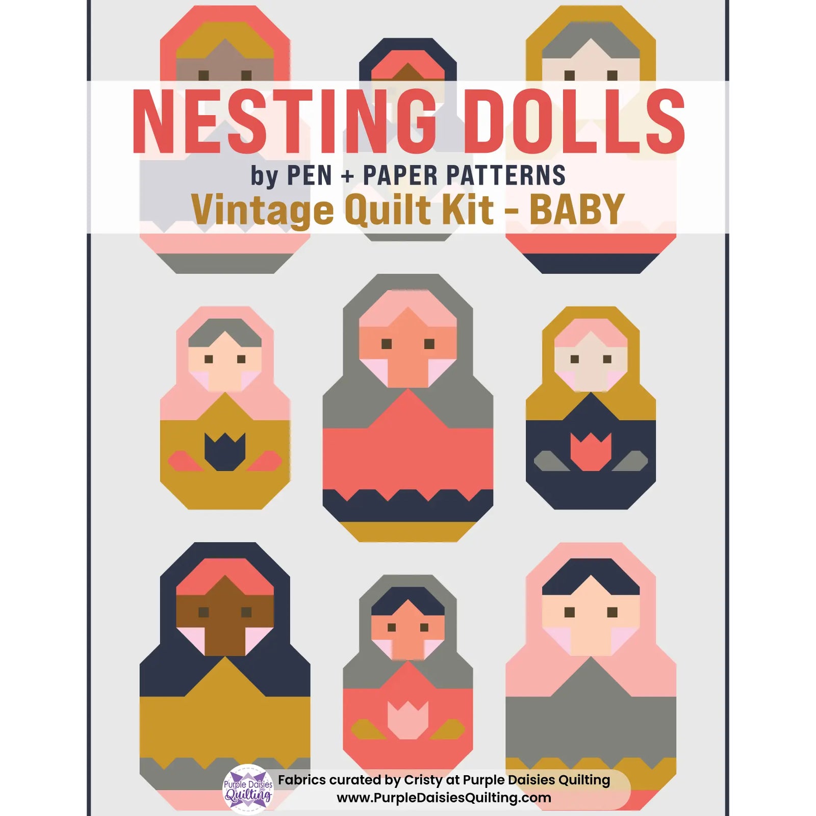 Nesting Dolls quilt pattern by Pen + Paper Patterns quilt kit with PURE Solids by Art Gallery Fabrics