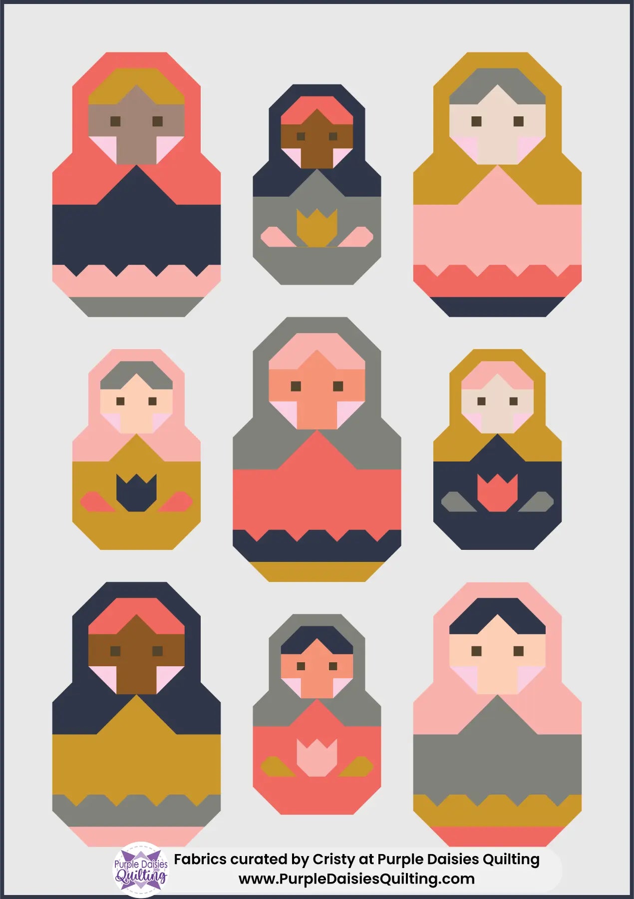 Nesting Dolls quilt pattern by Pen + Paper Patterns quilt kit with PURE Solids by Art Gallery Fabrics