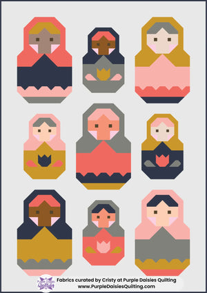 Nesting Dolls quilt pattern by Pen + Paper Patterns quilt kit with PURE Solids by Art Gallery Fabrics
