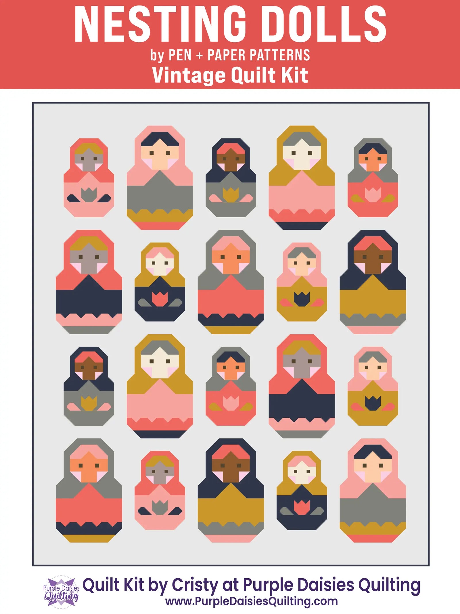 Nesting Dolls quilt pattern by Pen + Paper Patterns quilt kit with PURE Solids by Art Gallery Fabrics