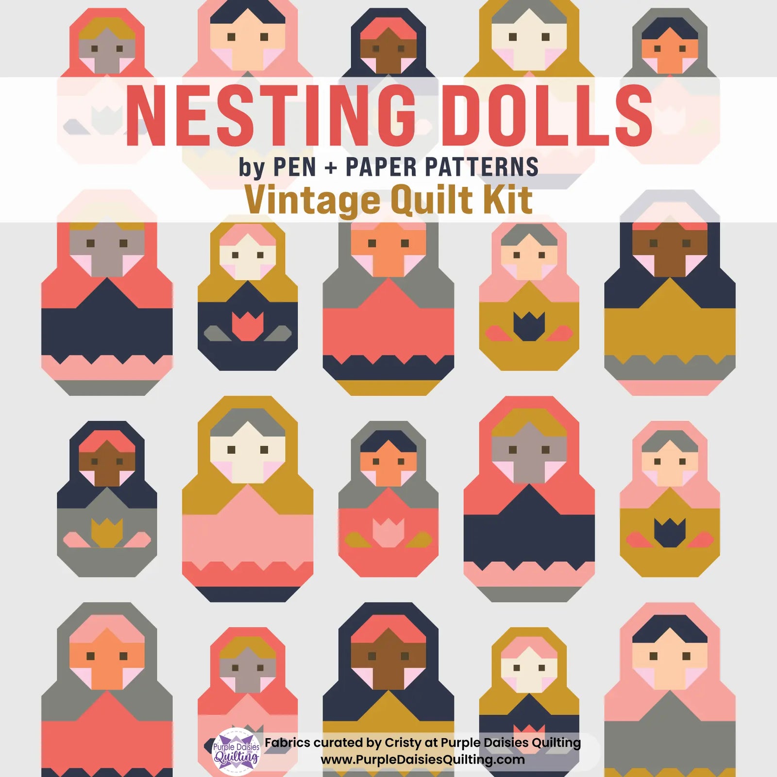 Nesting Dolls quilt pattern by Pen + Paper Patterns quilt kit with PURE Solids by Art Gallery Fabrics