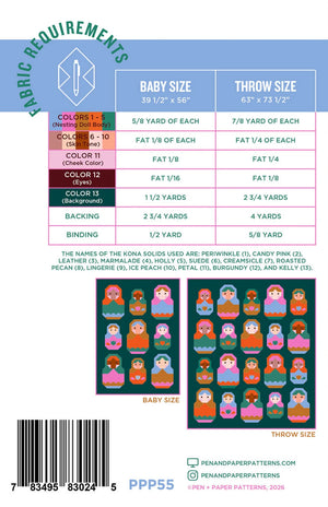 Nesting Dolls quilt pattern by Pen + Paper Patterns fabric requirements