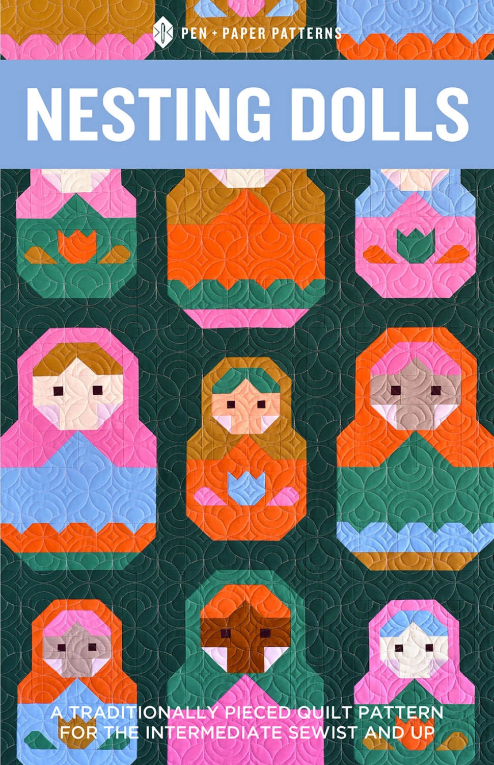 Nesting Dolls quilt pattern by Pen + Paper Patterns quilt kit with PURE Solids by Art Gallery Fabrics