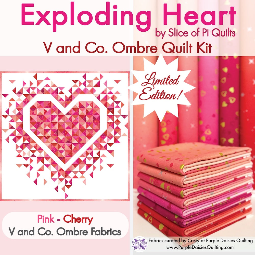 Quilt kit for Exploding Heart by Slice of Pi Quilts with V and Co. Ombre fabrics