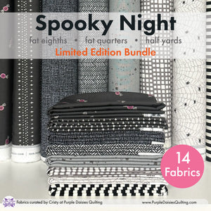Spooky Night fabric bundle with Halloween and Fall themed fabrics from Moda, Art Gallery Fabrics, Riley Blake, and Dear Stella