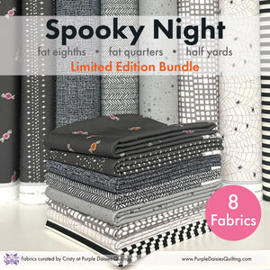 Spooky Night fabric bundle with Halloween and Fall themed fabrics from Moda, Art Gallery Fabrics, Riley Blake, and Dear Stella