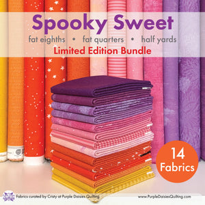 Spooky Sweet fabric bundle with Halloween and Fall themed fabrics from Moda, Art Gallery Fabrics, Riley Blake, and Dear Stella