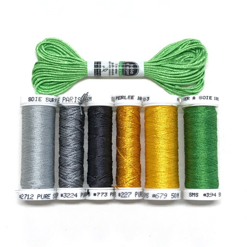Gold/Green/Gray - Au Ver a Soie Thread Set