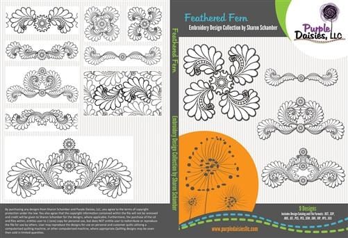 Feathered Fern digitized longarm and machine embroidery designs by Sharon Schamber