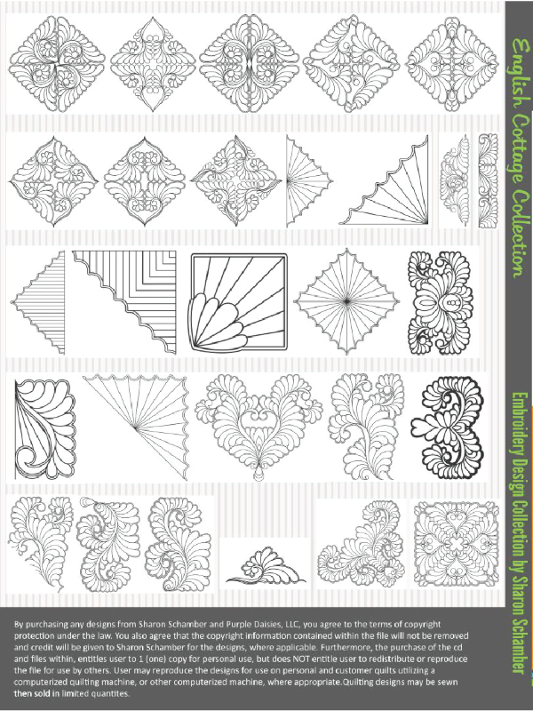 English Cottage digitized longarm and machine embroidery designs by Sharon Schamber