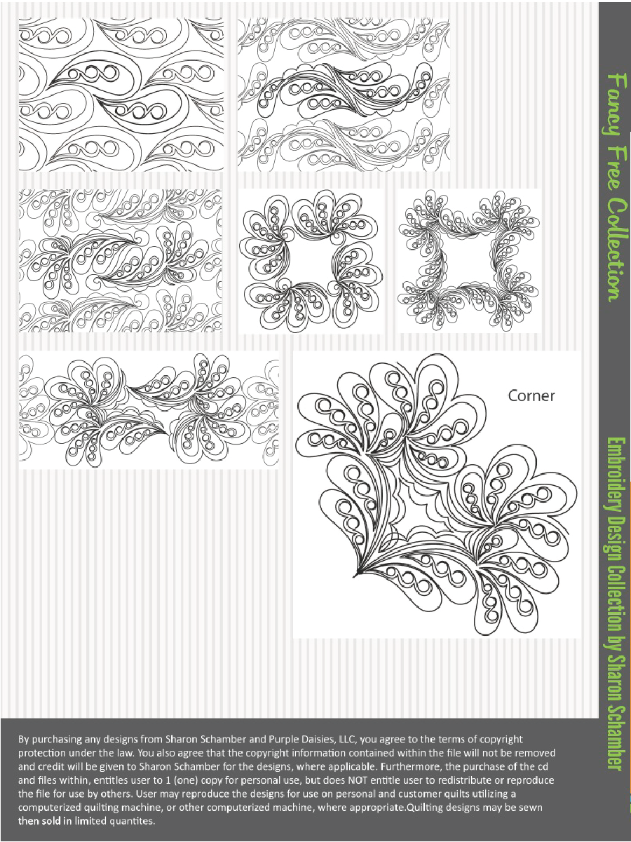 Fancy Free digitized longarm and machine embroidery designs by Sharon Schamber