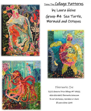 Teeny Tiny Collage Pattern Group #4: Sea Turtle, Mermaid, & Octopus