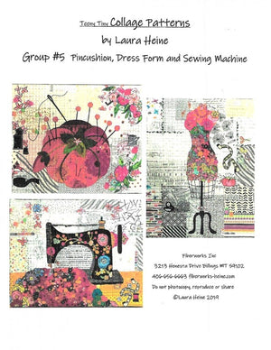 Teeny Tiny Collage Pattern Group #5: Pin Cushion, Dress Form, Sewing Machine