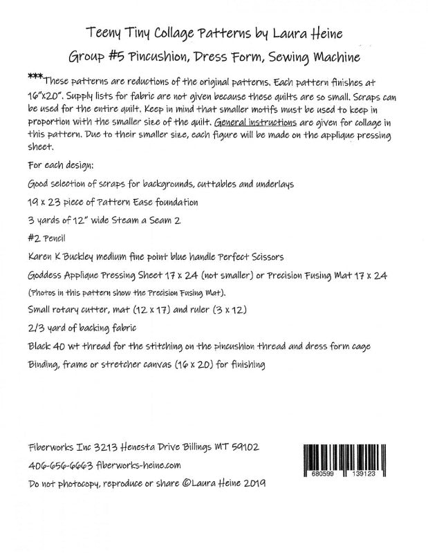 Teeny Tiny Collage Pattern Group #5: Pin Cushion, Dress Form, Sewing Machine