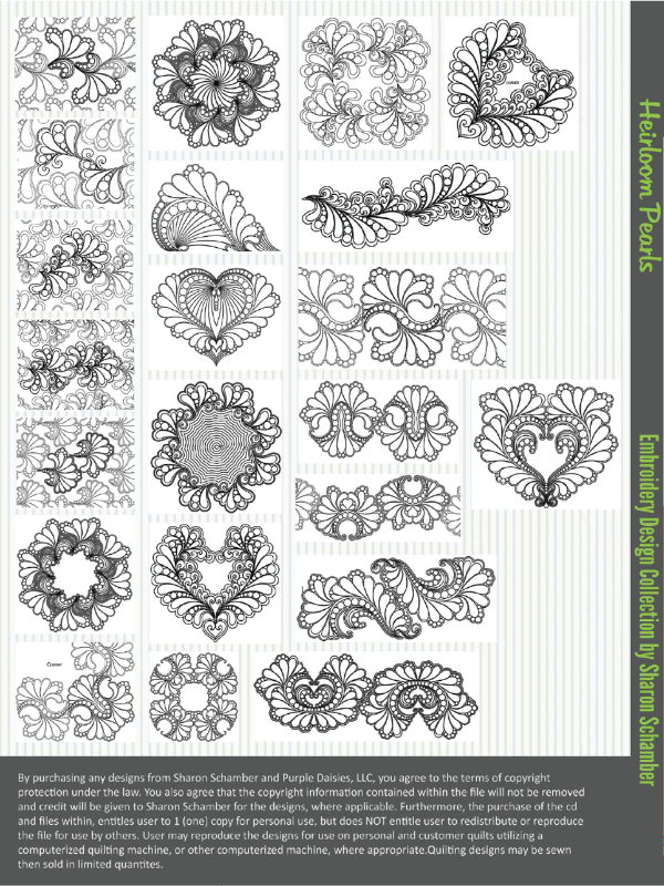 Heirloom Pearls digitized longarm and machine embroidery designs by Sharon Schamber