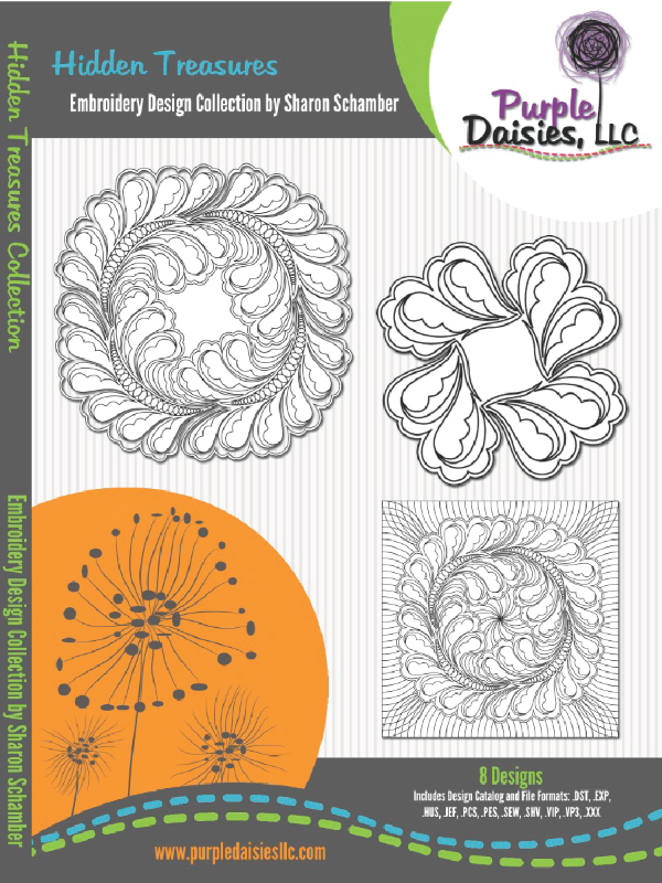 Hidden Treasures digitized longarm and machine embroidery designs by Sharon Schamber