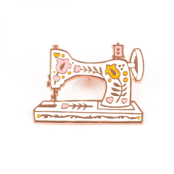 Vintage Sewing Machine Enamel Pin - Purple Daisies Quilting