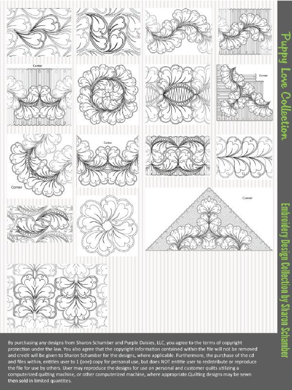 Puppy Love digitized longarm and machine embroidery designs by Sharon Schamber
