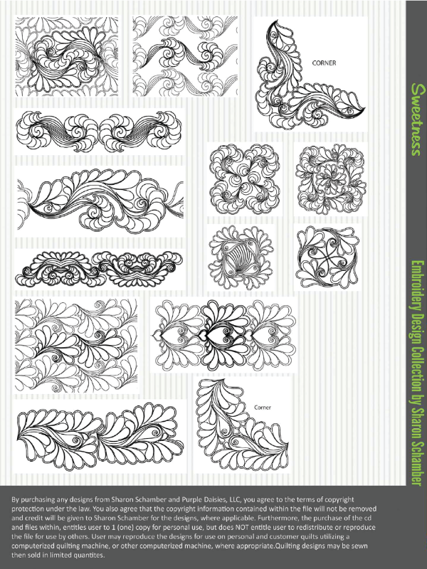 Sweetness digitized longarm and machine embroidery designs by Sharon Schamber