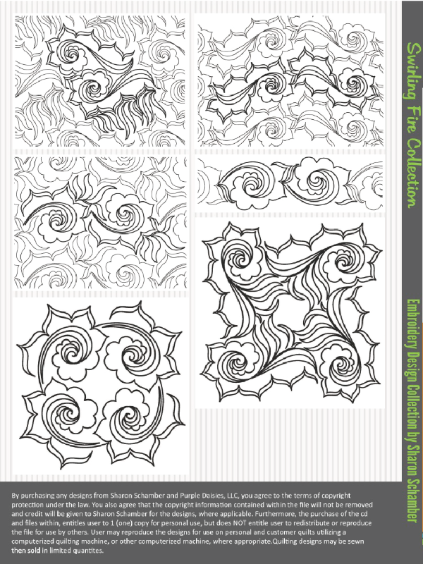 Swirling Fire digitized longarm and machine embroidery designs by Sharon Schamber