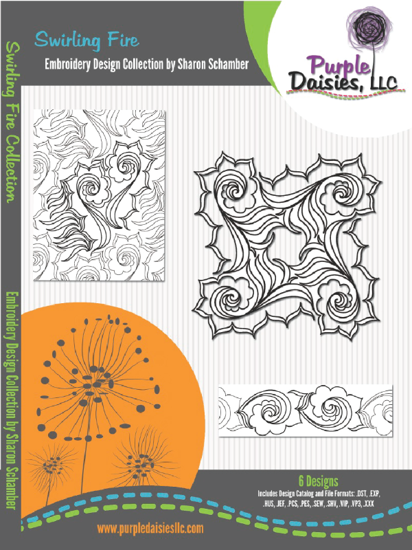 Swirling Fire digitized longarm and machine embroidery designs by Sharon Schamber