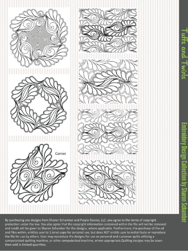 Tuffs & Twirls digitized longarm and machine embroidery designs by Sharon Schamber