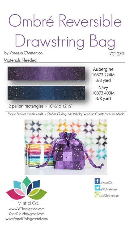 Ombre Drawstring Bag by V & Co. - Purple Daisies Quilting