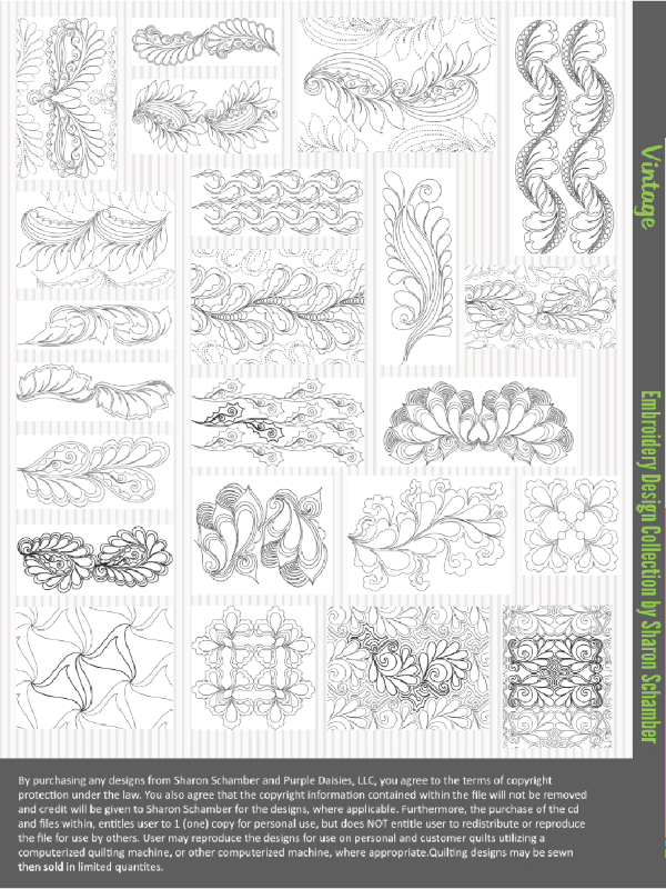 Vintage digitized longarm and machine embroidery designs by Sharon Schamber