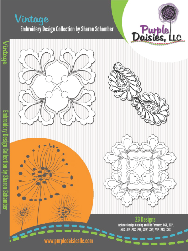 Vintage digitized longarm and machine embroidery designs by Sharon Schamber